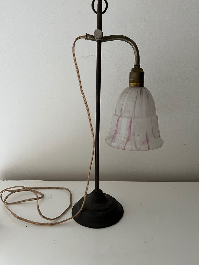 image for Antique Victorian Rise & Fall Wrought Iron Student Table Lamp