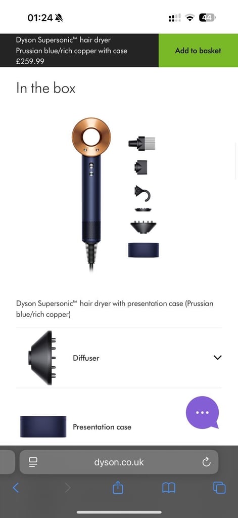 Dyson supersonic hairdryer with box and all accessories brand new used twice it just isn’t for me