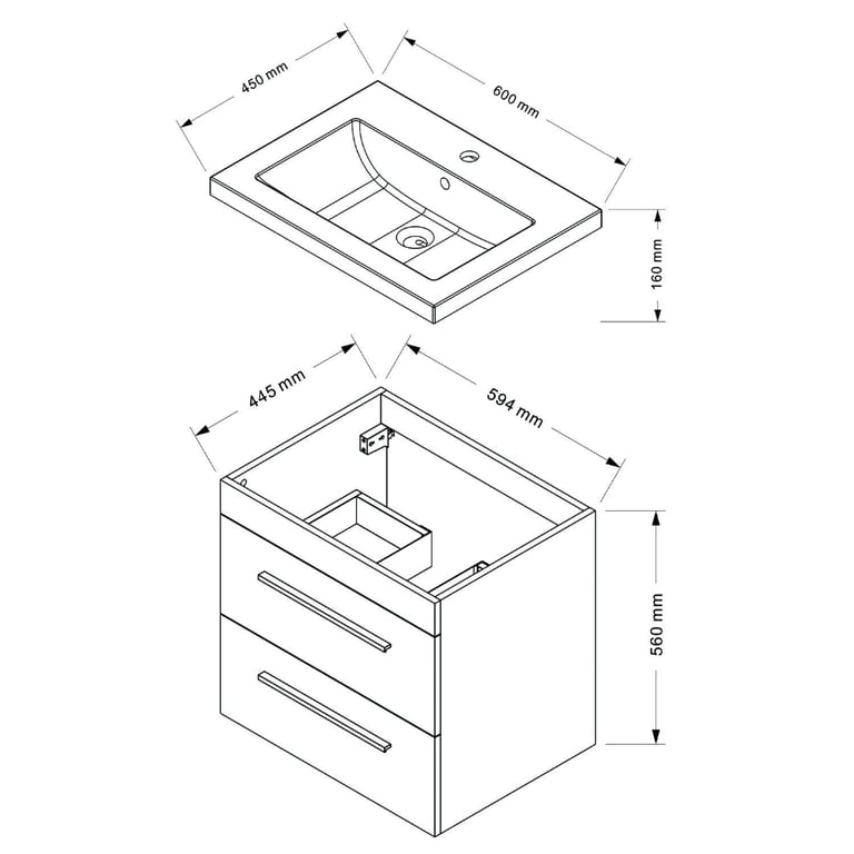 New Wood Wall Hung Basin Vanity Unit 600mm RRP £310 Our Price £200