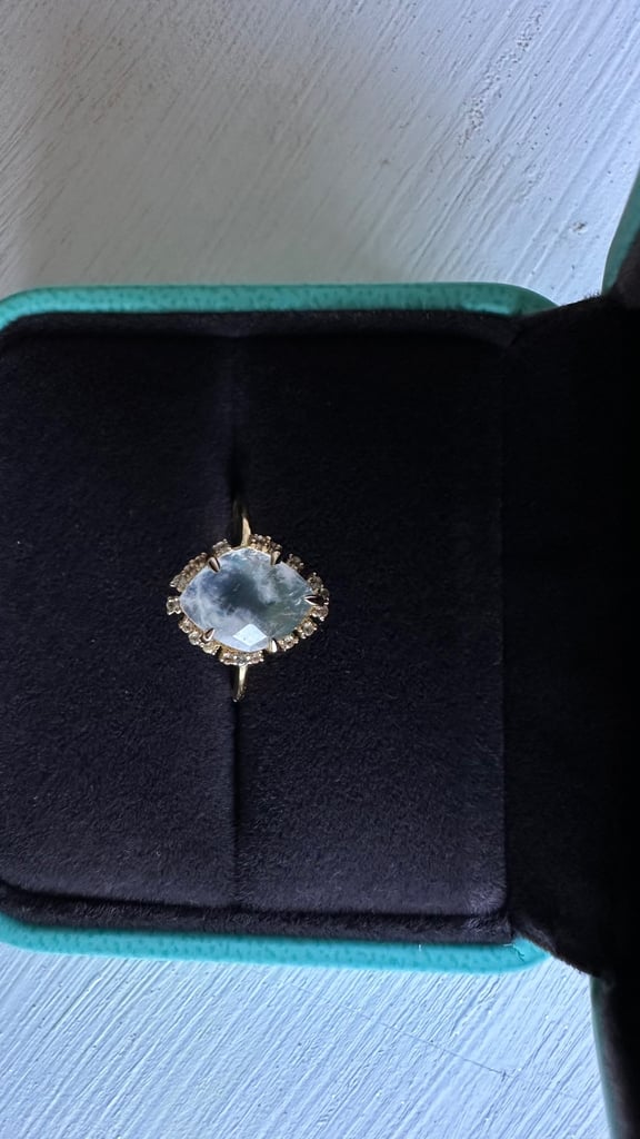 Rainbow Moonstone White Topaz Gold Vermeil ring 