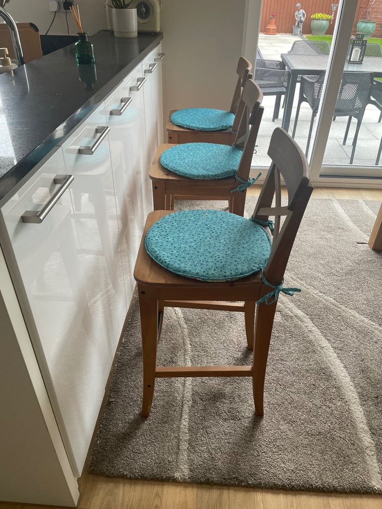 Three Ikea INGOLF Bar stools with backrest and cushion