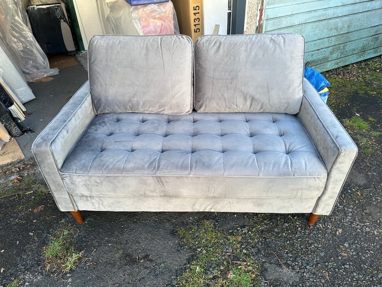 2 seater grey plush sofa 