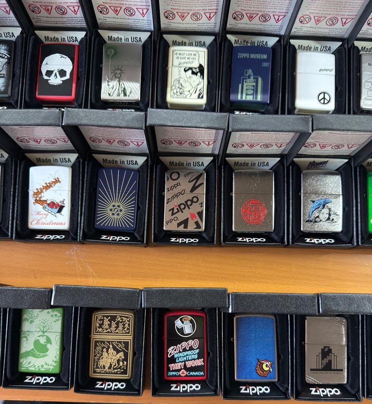 Zippo premium collection 104 lighters, display cases plus extras brand new unused 