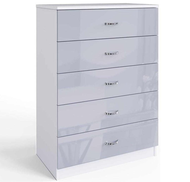 TALLBOY GREY GLOSS ON WHITE 5 DRAWER CHEST