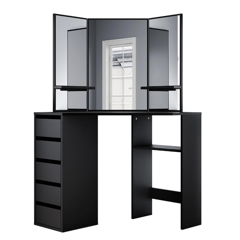 New Black 5 Drawers Makeup Desk with Mirror and Stool RRP £215 Our Price £140