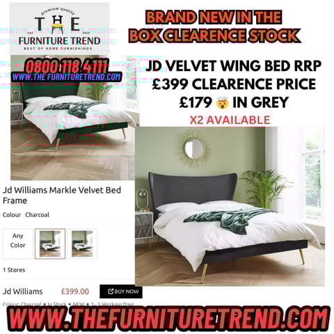 JD Williams Markel grey Velvet Beds King size RRP 399 our price
