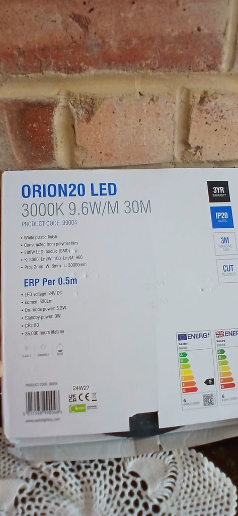 Saxby Orion20 indoor LED tape, 30m reel. IP65, 3K