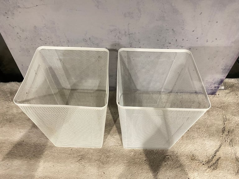Ikea x 2 white metal trash bins waste paper basket office home study bedroom house £5 for all