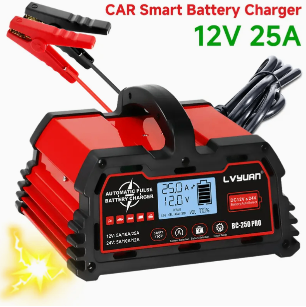 image for 25A 12V/24V Smart Car Battery Charger Pulse Repair Lead-Acid & 12V Lifepo4