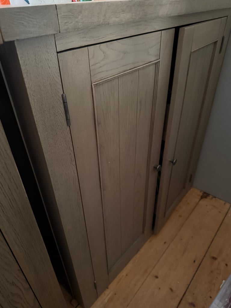 2 x grey oak wooden larder unit rrp £600 x2