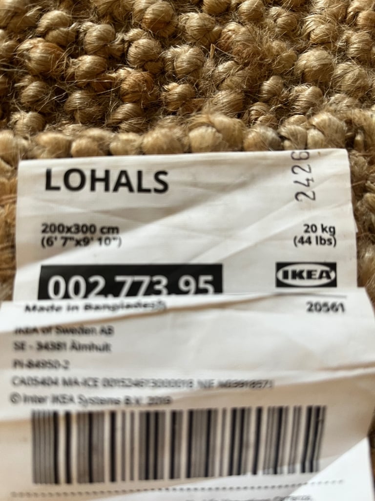 Ikea jute lohals rug 200x300cm