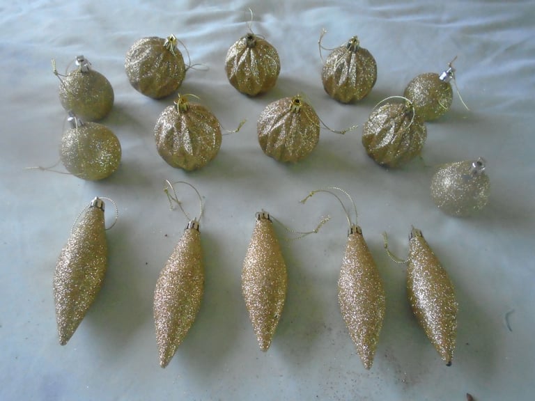 Mixed lot old gold glitter Christmas Xmas tree hanging decorations