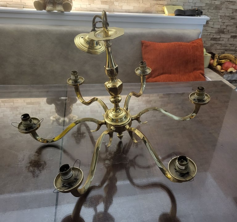 Antique Solid Brass 6 branch Chandelier