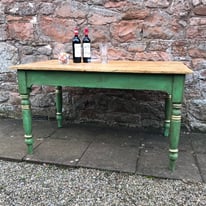 Vintage Old Pine Painted Farmhouse Scrub Top Kitchen Table in Annie Sloan Antibes Green 