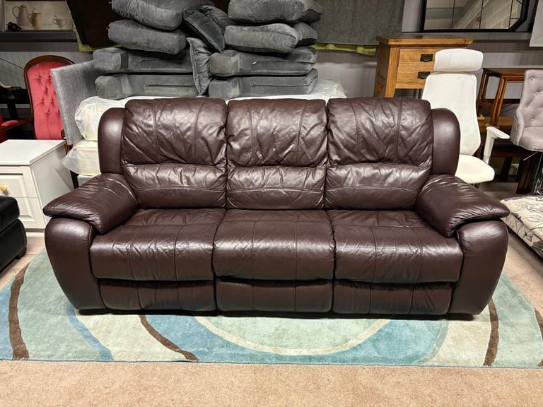 RECLINER Brown Leather 3 Seater Sofa 