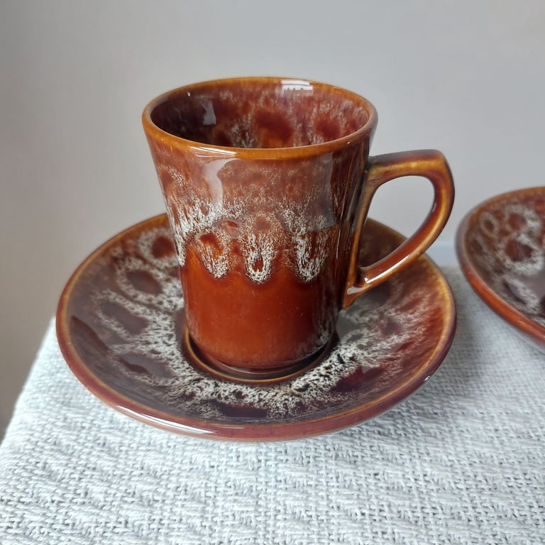 Six Vintage Cornwall Kernewek Pottery Cups And Saucers 