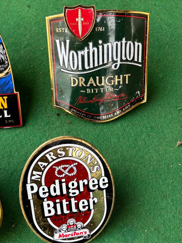 6 brass beer pump badges £40 the lot 