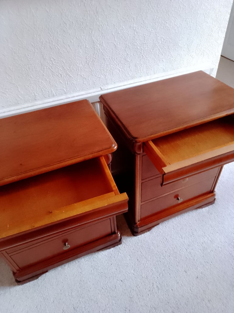 Bedside cabinets- 4 drawers. Cherry wood- matching PAIR