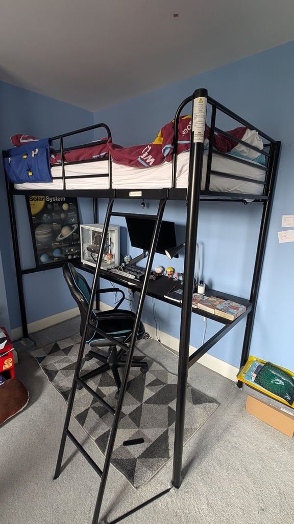image for IKEA SVÄRTA Loft Bed Frame with Desk – Black, Single (90x200cm)