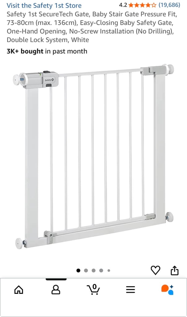 SecureTech Gate, Baby Stair Gate Pressure Fit, 73-80cm (max. 136cm), Easy-Closing Baby Safety Gate,