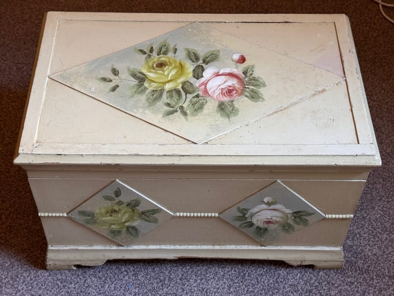 image for Small painted floral storage chest / box