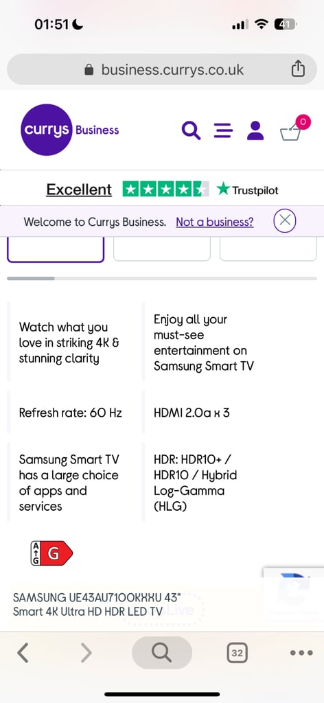 Samsung 43” Smart TV