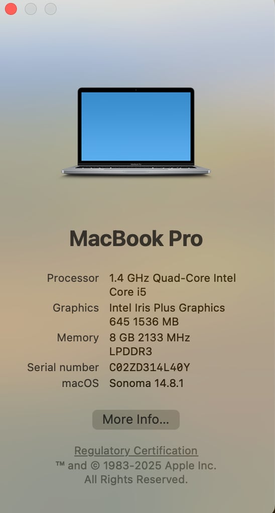 Apple MacBook Pro 13" (2019) – i5 1.4GHz / 8GB RAM / 128GB SSD / Touch Bar – Good Condition