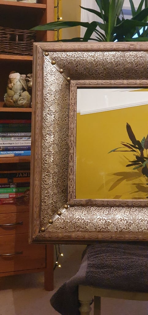 REDUCED £85.00 Large wood boxed medieval/arts and crafts style mirror