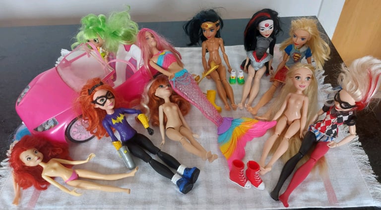 image for 🎀~ Assorted Dolls and Superheros w/ large pink car ~🎀