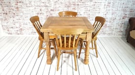 All Wood Extending Rustic Farmhouse Dining Table Set