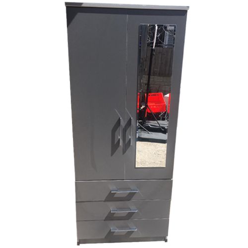 2 Door 3 Drawer Mirror Wardrobe - Grey