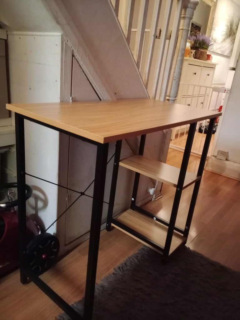 image for vidaXL Computer Desk Black and Light Oak 80x40x72 cm MDF and Metal