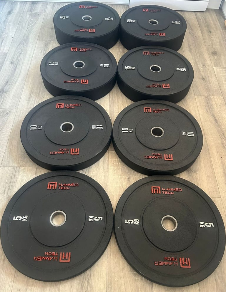 image for Olympic Rubber Bumper Weight Plates Set 100kg, Sizes 2x20, 2x15, 2x10, 2x5