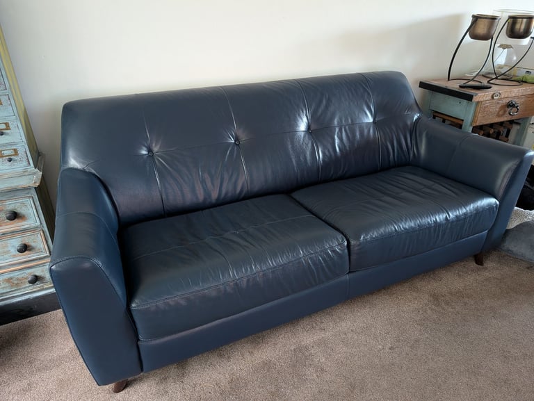 image for 3 seater blue leather sofa