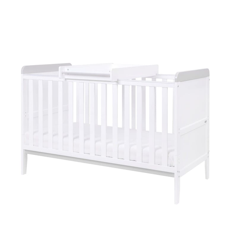 Rio Cot Bed with Cot Top Changer & Mattress - White/Dove Grey