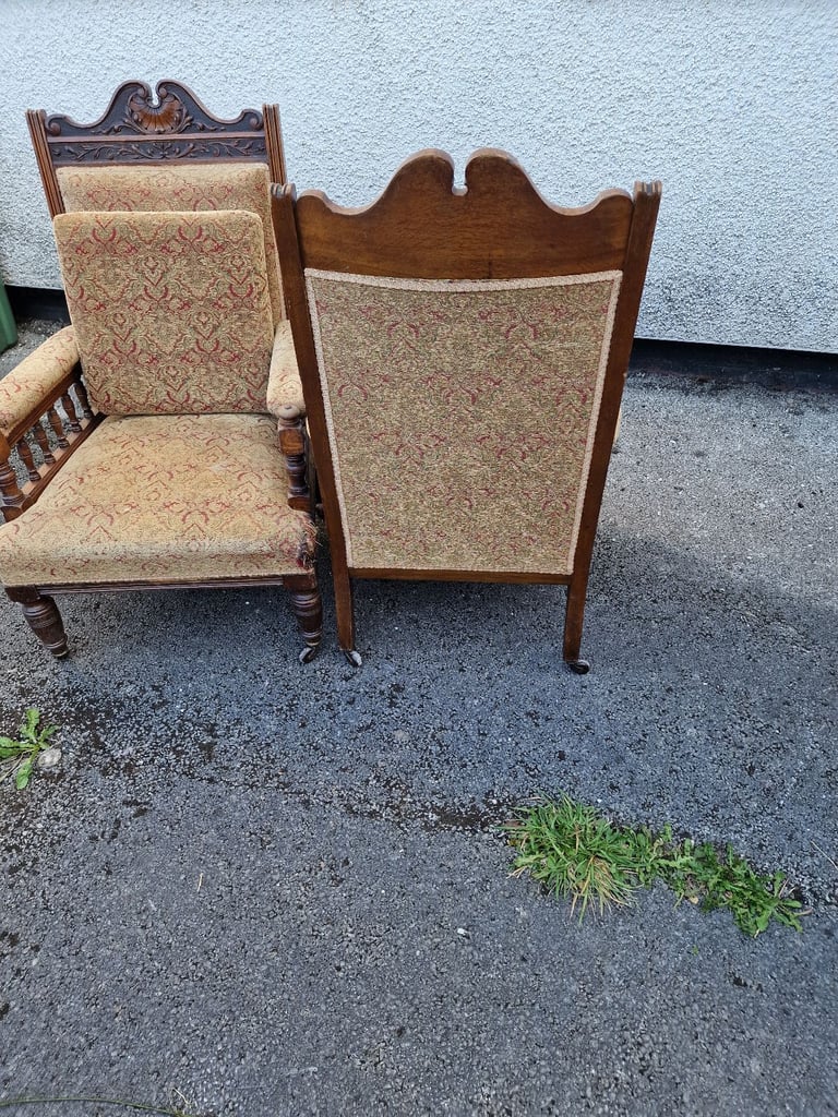 Vintage Victorian gothic  inlaid chairs set of 2
