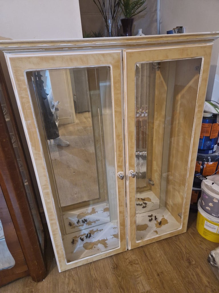 image for FREE CABINET!! Sanded down glass cabinet with two glass shelvesready for painting.