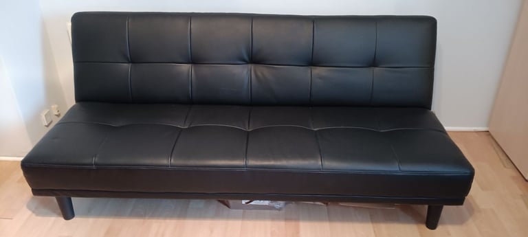 Black faux leather sofa bed 180cm x 103cm x 37cm