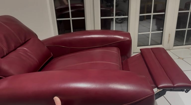 image for Red Leather 3 Seater & Matching Electric Recliner Chair & Footstool-Can Deliver