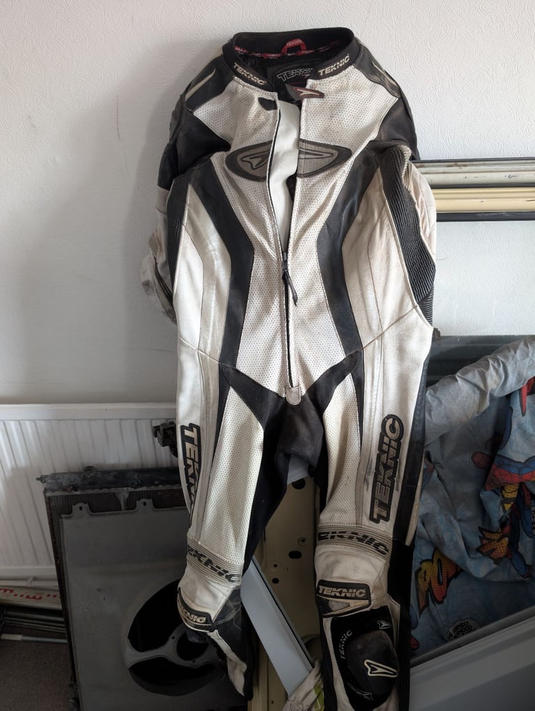 image for Teknic one piece leather motorcycle race suit uk 46 