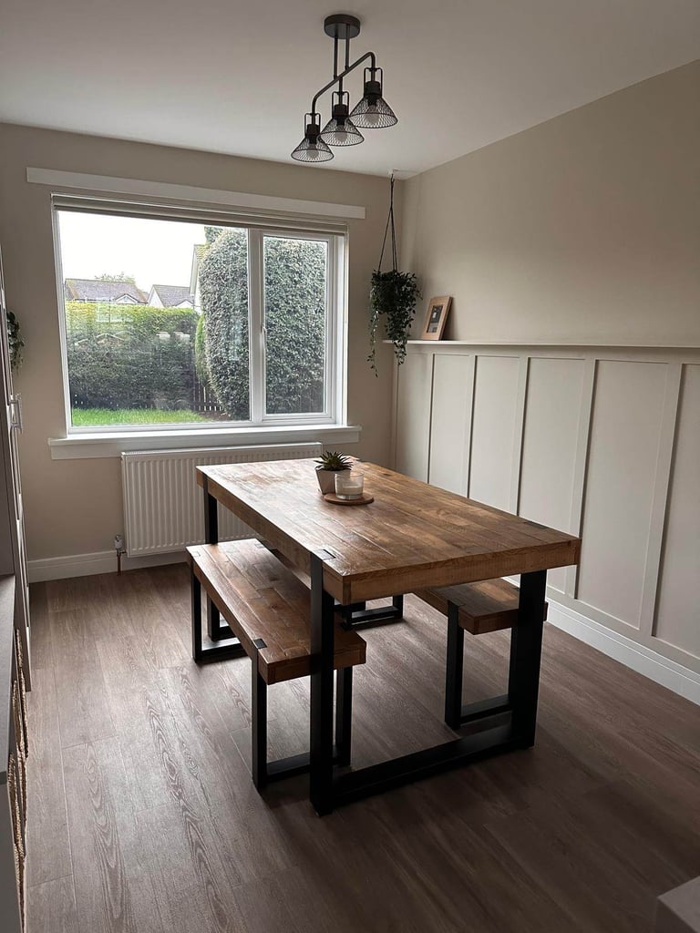 image for Next Natural/Black Jefferson Solid Wood Pine 4 Seater Dining Table and Bench Set