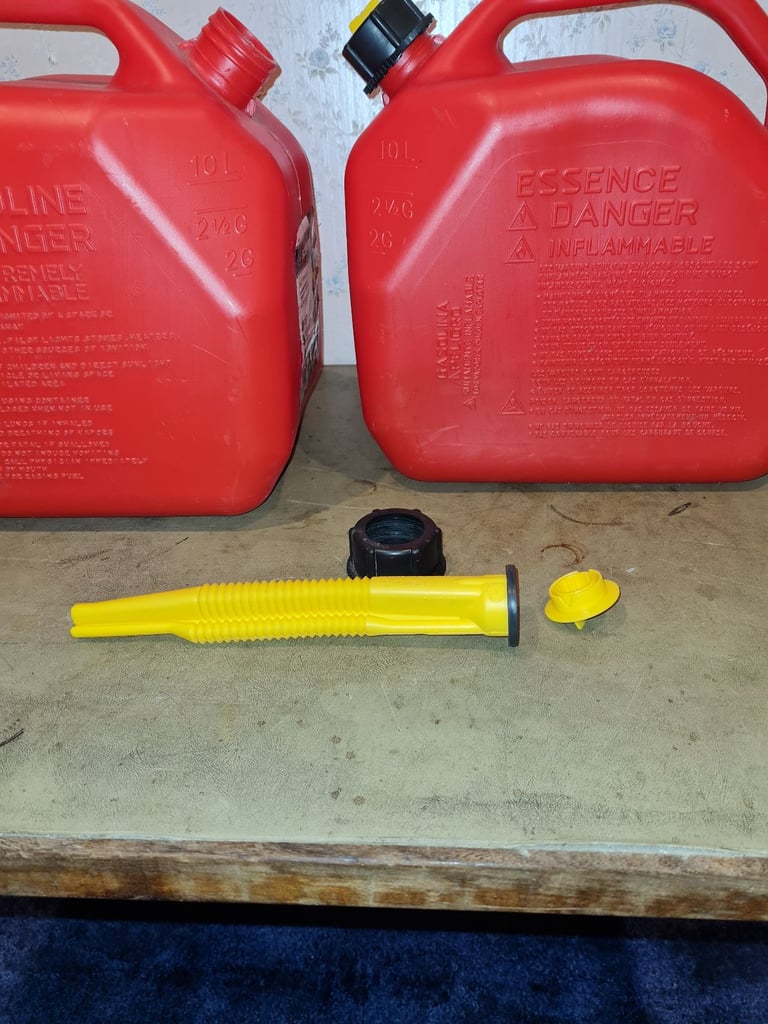 Two 10 litre petrol containers 
