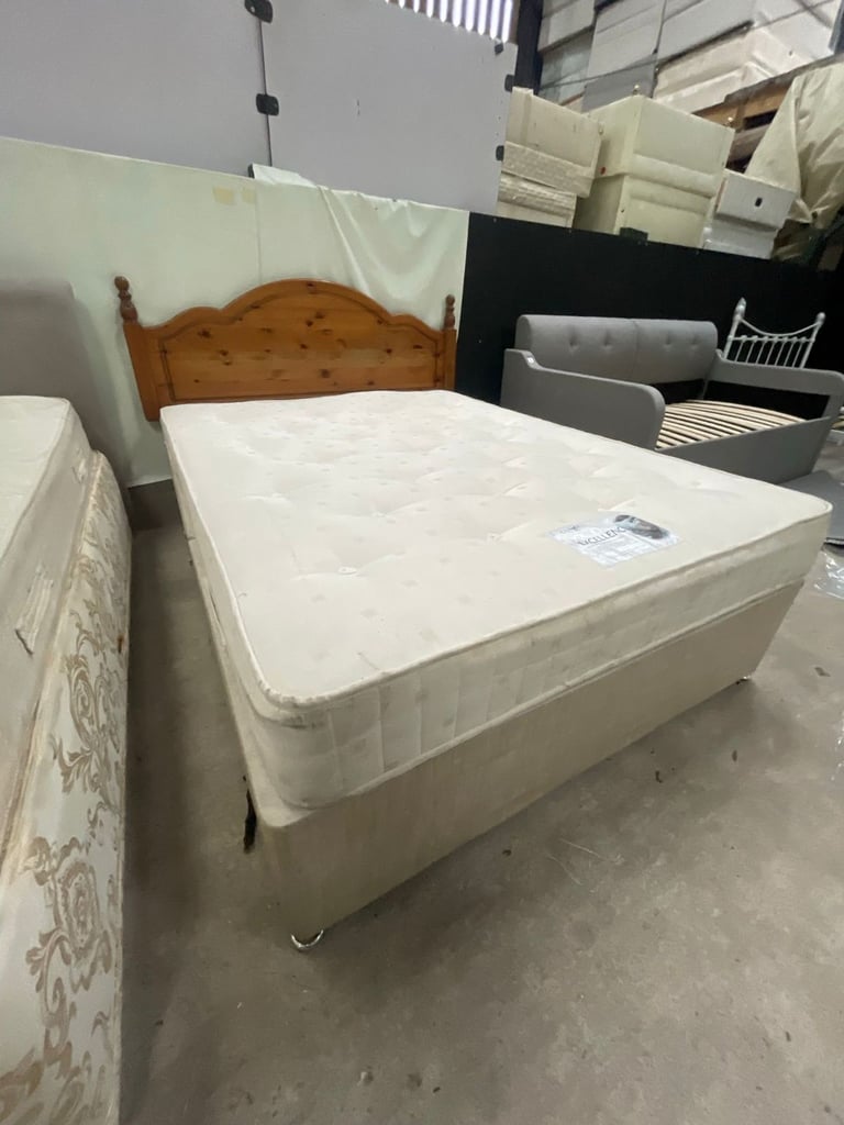 King Size Divan Set - Wooden Headboard and Mattress Included