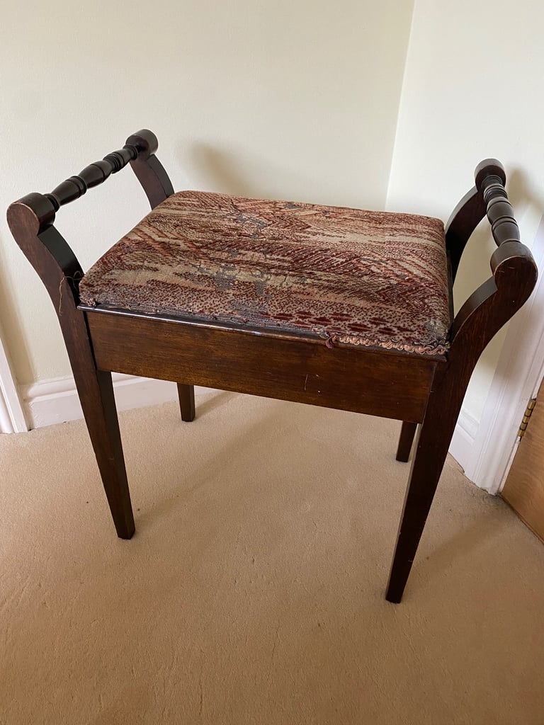 image for Vintage Wooden Piano Stool with Storage