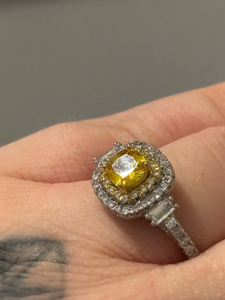 image for Sterling Silver Champagne & Clear Zircon Ring 