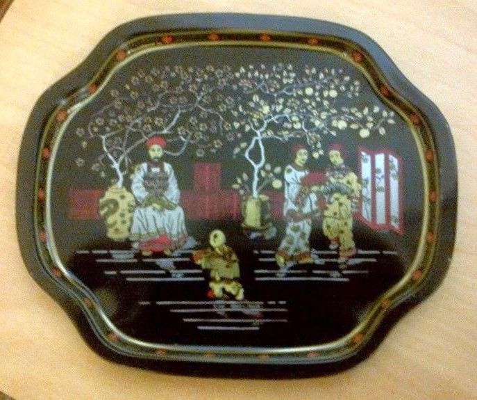 image for Small Oriental Tin Tray Unusual Ornament