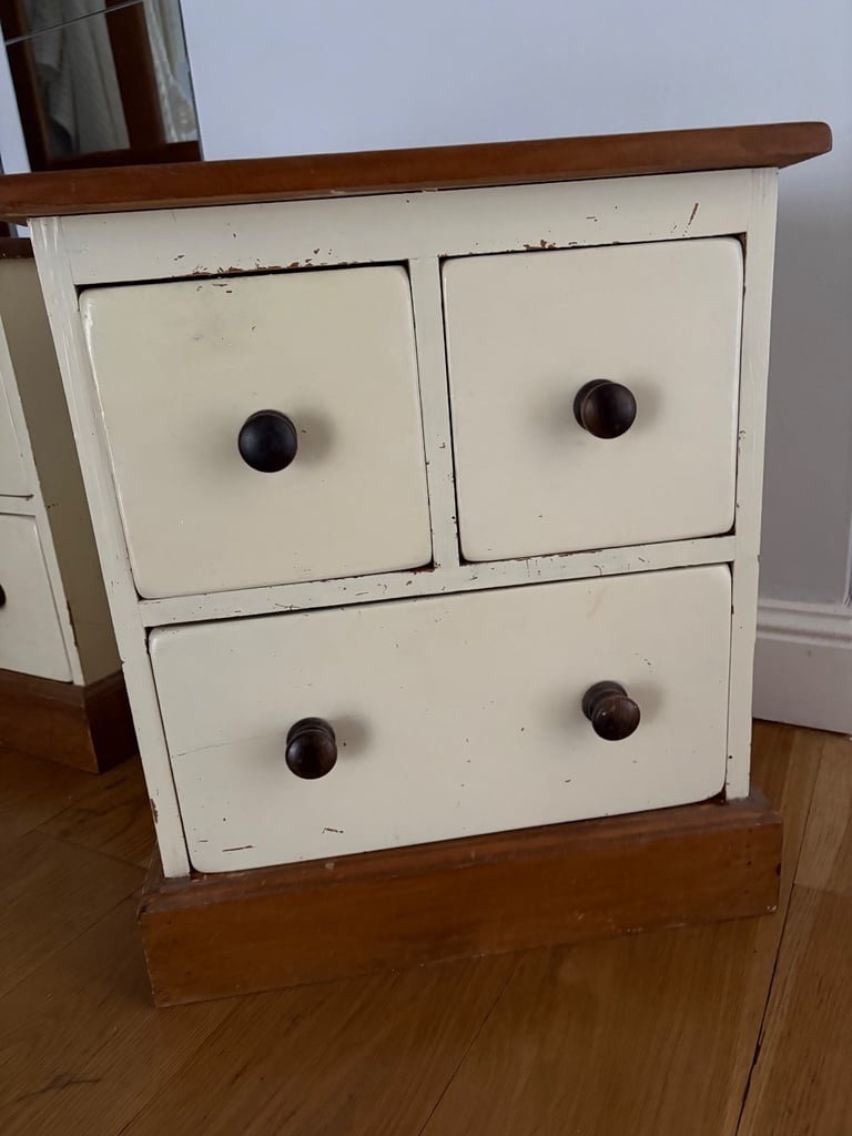2 solid pine, painted, bedside cabinets