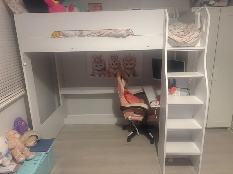 Free kids high bed with desk 