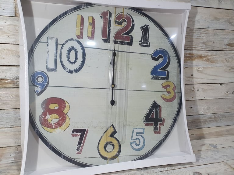 Printed Wooden Clock - Coloured Numbers Design | in Witham, Essex | Gumtree