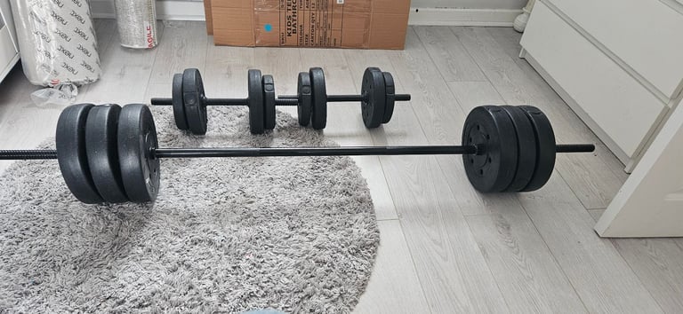 image for Two dumbells and bar weights 